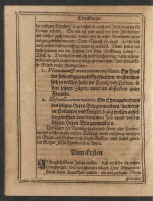 Vom Ersten. [Viventium & morientium consolatio. Ein Trost der Lebendigen und Sterbenden/ ...]