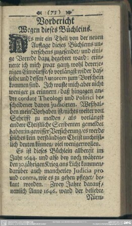 Vorbericht Wegen dieses Büchleins