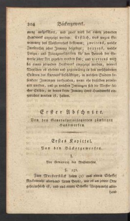 Erster Abschnitt. Von denen Generalprivilegirten zünftigen Handwerken