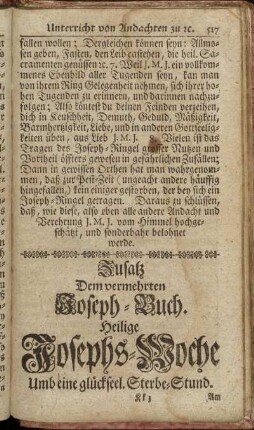 Zusatz Dem vermehrten Jospeh-Buch. Heilige Josephs-Woche [...].