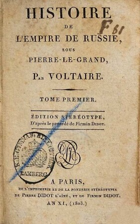 Histoire de l'empire de Russie sous Pierre-le-Grand, 1