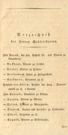 Verzeichniß der Herren Subscribenten