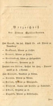 Verzeichniß der Herren Subscribenten