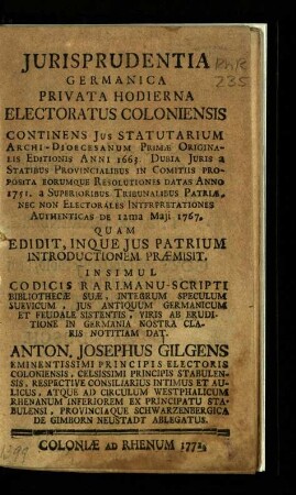 Jurisprudentia Germanica privata hodierna electoratus Coloniensis