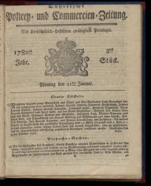 3tes Stueck, Montag den 21ten Januar. 1782