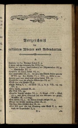 Verzeichniß der erklärten Wörter und Redensarten.