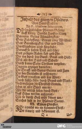 Inhalt des gantzen Psalters.