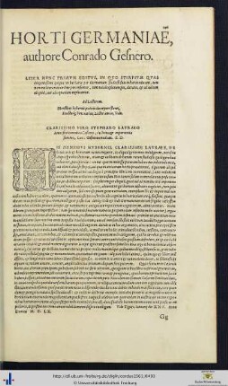 Horti Germaniae, authore Conrado Gesnero.