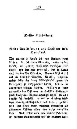 Dritte Abtheilung. Meine Auslieferung und Rückkehr in's Vaterland