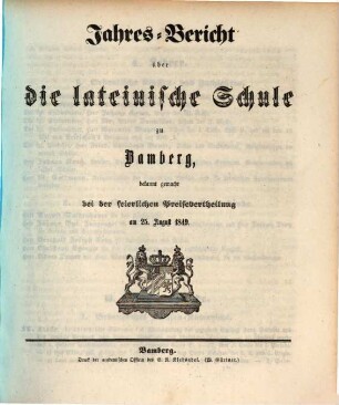Jahresbericht über die Lateinische Schule zu Bamberg : bekannt gemacht bei der feierlichen Preisevertheilung am ... 1848/49 (1849)