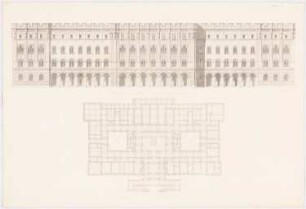 Werke der höheren Baukunst, Darmstadt 1858. Rathaus, Hamburg: Grundriss, Rückansicht