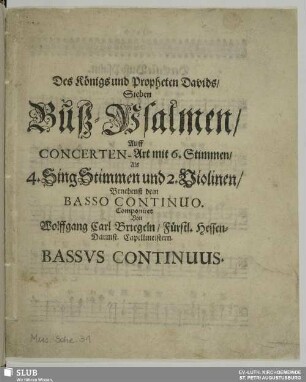 Titelblatt der Bassus continuus.-Stimme