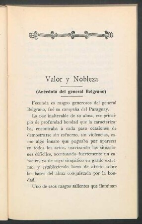 Valor y nobleza : (Anécdota del General Belgrano)