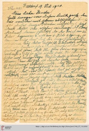 Korrespondenz von Alice und Ludwig Klein: Brief von Alice Klein an Irmgard Ehrlich und Günter Ehrlich