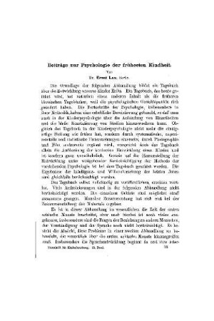 Beiträge zur Psychologie der frühesten Kindheit