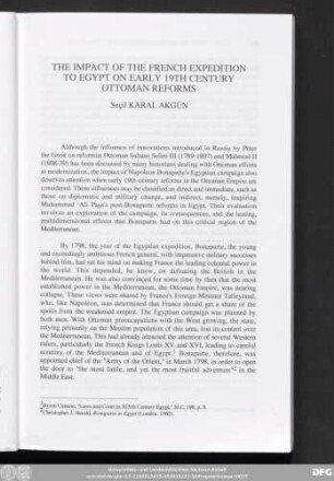 The Impact Of The French Expedition To Egypt On Early 19th Century Ottoman Reforms Seçil Karal Akgün