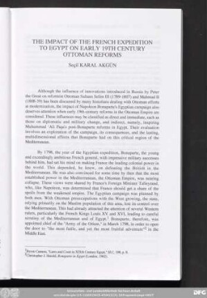 The Impact Of The French Expedition To Egypt On Early 19th Century Ottoman Reforms Seçil Karal Akgün