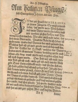 Am Heiligen Pfingstfest, Euangelium Johann. am xiiij. Cap.
