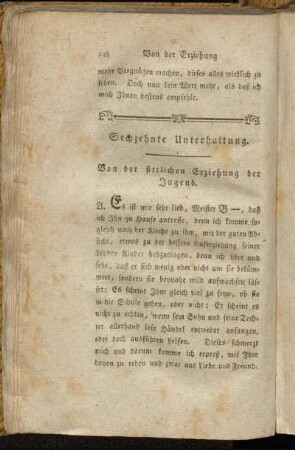 Sechzehnte Unterhaltung. Von der sittlichen Erziehung der Jugend.