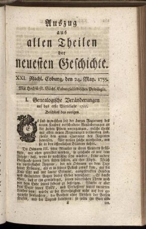 XXI. Nachl. Coburg, den 24. May. 1755.