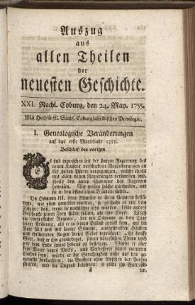 XXI. Nachl. Coburg, den 24. May. 1755.