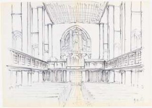 Evangelisch-Lutherische Kirche Zum Heiligen Kreuz, Berlin-Wilmersdorf Umbau: Perspektivische Innenansicht Orgel