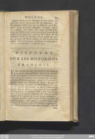 Discours Sur Les Historiens François.