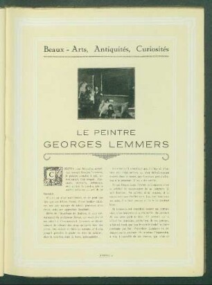 Le peintre Georges Lemmers : Beaux - Arts, Antiquités, Curiosités