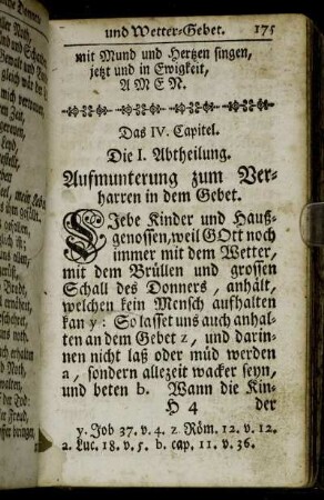 Die I. Abtheilung. Aufmunterung zum Verharren in dem Gebet.