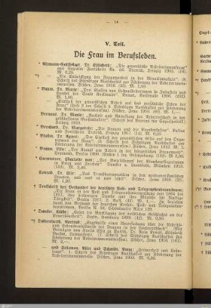 V. Die Frau im Berufsleben
