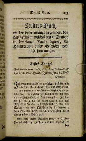 Erstes Capitel. Quel démon vous irrite, et vous porte à médire? Un Livre vous déplait. Qui vous force à le lire?