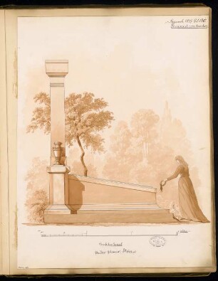 Grabdenkmal für Geheimrat Stein, Stettin Monatskonkurrenz Dezember 1877: Aufriss Seitenansicht; Maßstabsleiste