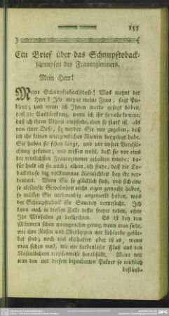 Ein Brief über das Schnupftobackschnupfen des Frauenzimmers