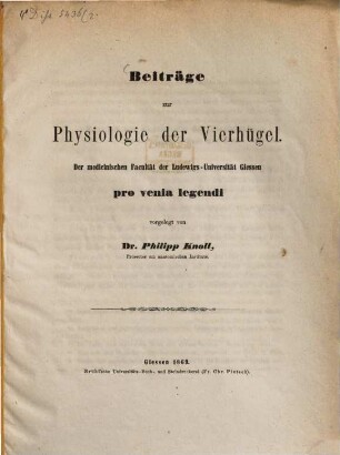 Beiträge zur Physiologie der Vierhügel : Habilitationsschrift
