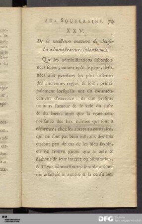 XXV. De la meilleure maniere de choisir les administrateurs subordonnés.