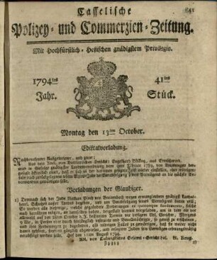 41tes Stueck, Montag den 13ten October 1794