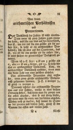 55-62, Von denen arithmetischen und geometrischen Verhältnissen und Proportionen.