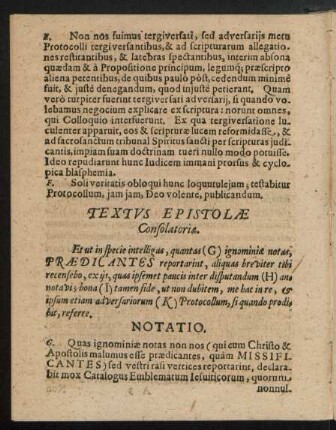 Textus Epistolae Consolatoriae.