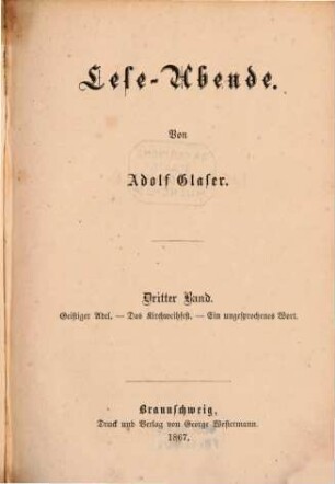 Lese-Abende : Von Adolf Glaser, 3