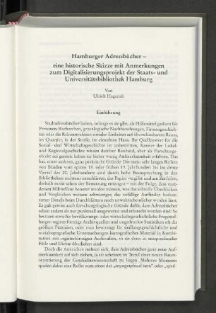 Hamburger Adressbücher - eine historische Skizze mit Anmerkungen zum Digitalisierungsprojekt der Staats- und Universitätsbibliothek Hamburg