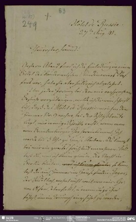 Eigenh. Brief von Wilhelm Pochhammer an Ludwig Tieck, Berlin, 07.08.1841