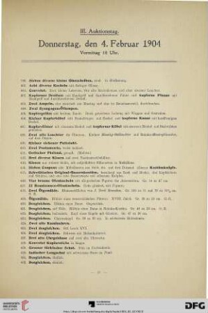 III. Auktionstag: Donnerstag, den 4. Februar 1904, Vormittag 10 Uhr (Nr. 399-616)