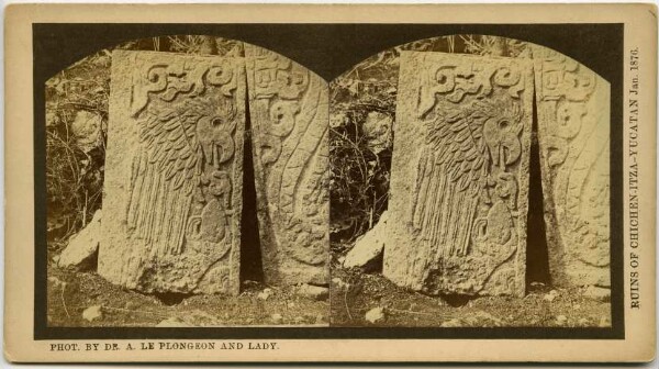 Stone relief depicting an eagle holding a (presumably human) heart in its talon.