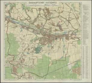Stadtplan von der ehem. Gauhauptstadt Kattowitz, heute Katowice, Polen, 1:10 000, Druck, 1942
