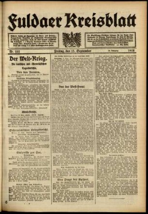 Ausgabe vom Freitag, den 13. September 1918.