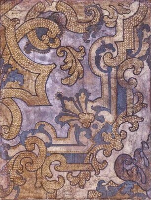 Goldledertapete, ornamentales Motiv Nr. 10, punziert, bemalt