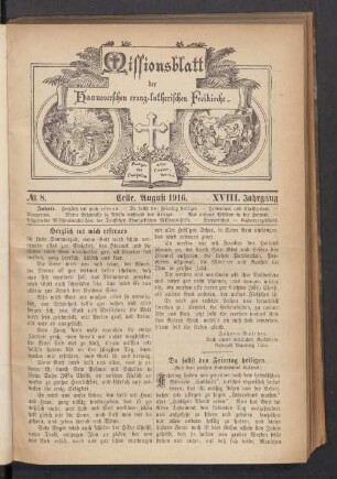 N°. 8. August 1916. XVIII. Jahrgang