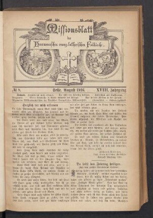 N°. 8. August 1916. XVIII. Jahrgang