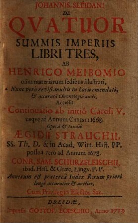 De quatuor summis imperiis Johannis Sleidani de quatuor summis imperiis libri tres