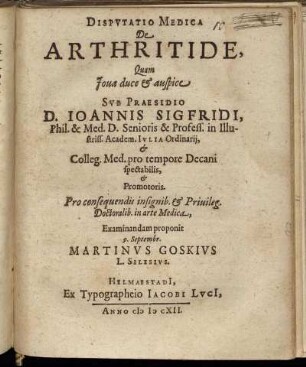 Disputatio Medica De Arthritide